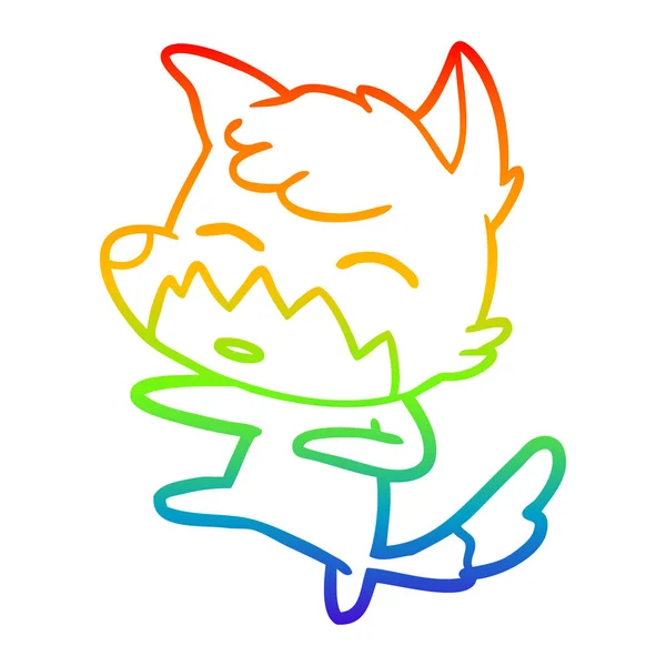 Rainbow gradient ligne dessin dessin animé renard — Image vectorielle