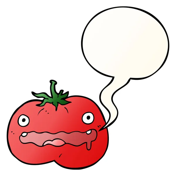 Düzgün degrade tarzında karikatür domates ve konuşma balonu — Stok Vektör