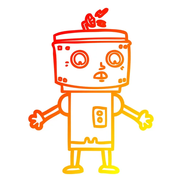 Línea de gradiente caliente dibujo robot de dibujos animados — Vector de stock