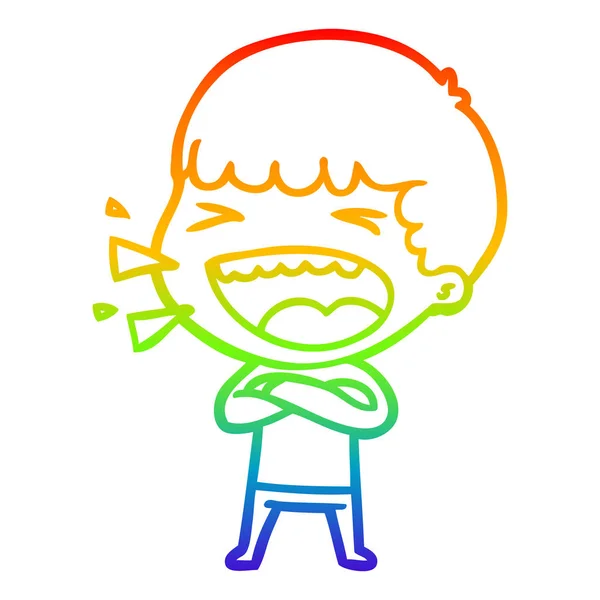 Rainbow gradient line drawing cartoon laughing man — Stock Vector