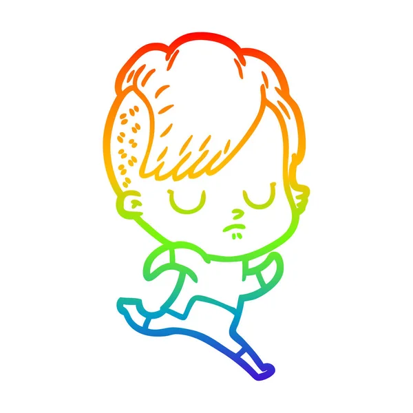 Arco iris gradiente línea dibujo dibujos animados mujer — Vector de stock