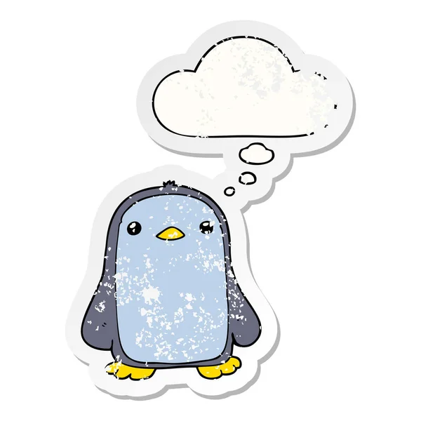 Χαριτωμένο πιγκουίνος καρτούν και φούσκα σκέψης ως μια ανήσυχη φοριέται STI — Διανυσματικό Αρχείο