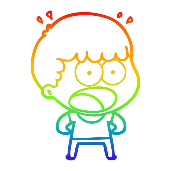 Rainbow gradient line drawing cartoon shocked man — Stock Vector