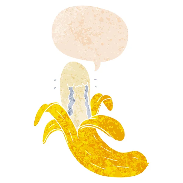 Cartoon płacz Banana i bańka mowy w stylu retro teksturowane — Wektor stockowy