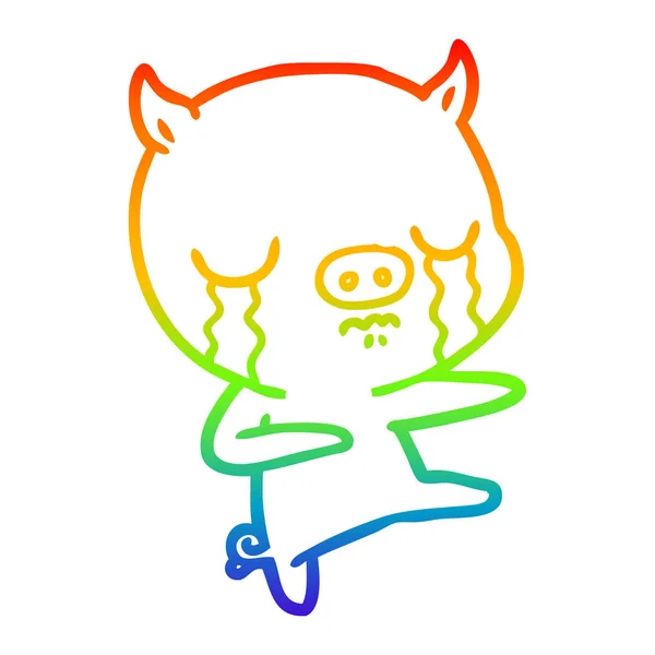 Rainbow gradient ligne dessin dessin dessin animé cochon pleurer — Image vectorielle