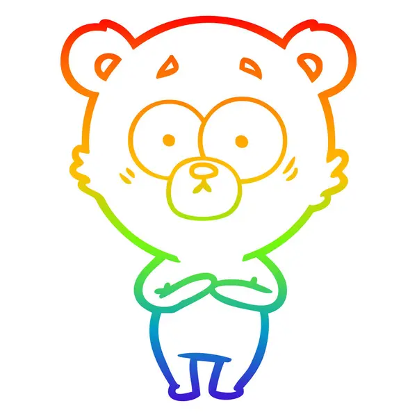 Rainbow gradient line drawing surprised bear cartoon — Stock Vector