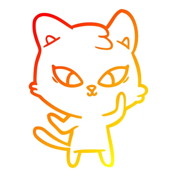 Linha gradiente quente desenho bonito desenho animado gato — Vetor de Stock