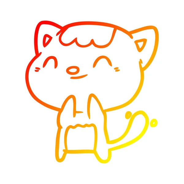 Тёплая градиентная линия, нарисованная милой счастливой маленькой кошкой — стоковый вектор