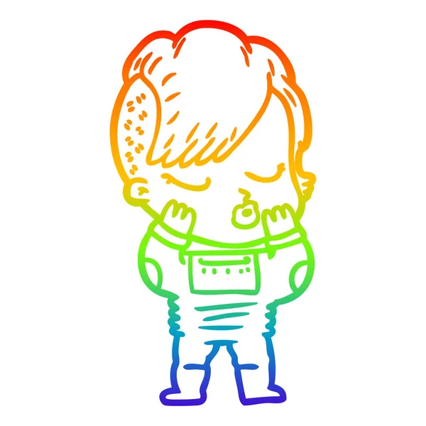 Arco iris gradiente línea dibujo dibujos animados chica bastante hipster — Archivo Imágenes Vectoriales