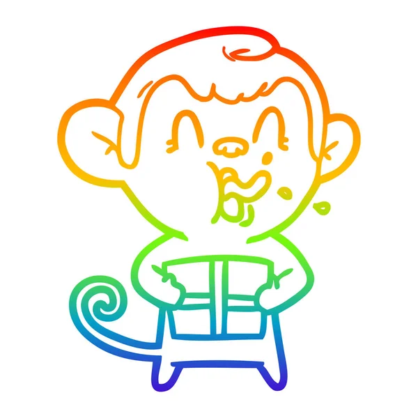 キリスト馬と狂気の漫画の猿を描く虹のグラデーションライン — ストックベクタ