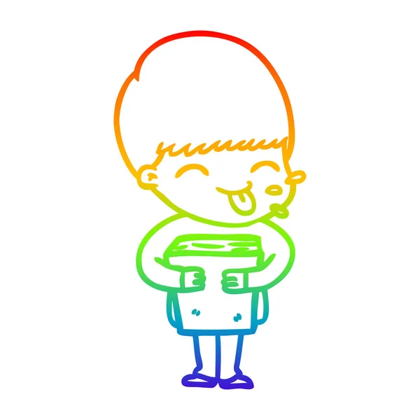 Regenboog gradiënt lijntekening cartoon jongen — Stockvector