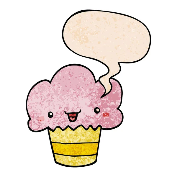Karikatúra Cupcake és az arc és a beszéd buborék retro textúra Styl — Stock Vector