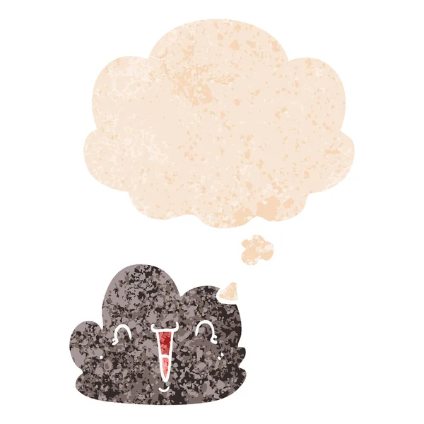 Retro dokulu tarzda karikatür mutlu bulut ve düşünce balonu — Stok Vektör