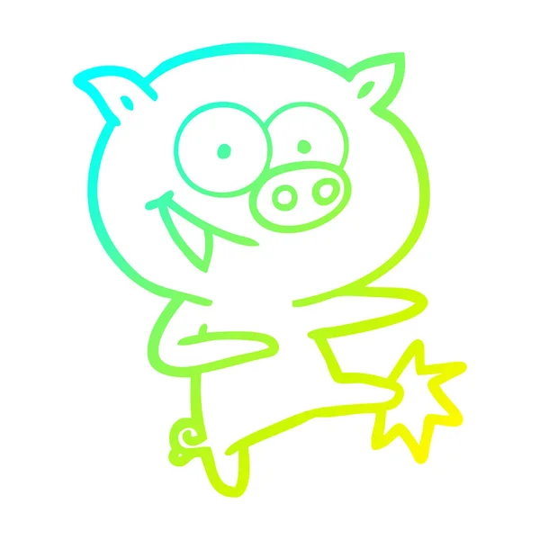 Froid dégradé ligne dessin joyeux danse porc dessin animé — Image vectorielle
