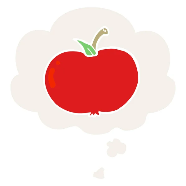 Manzana de dibujos animados y burbuja de pensamiento en estilo retro — Vector de stock