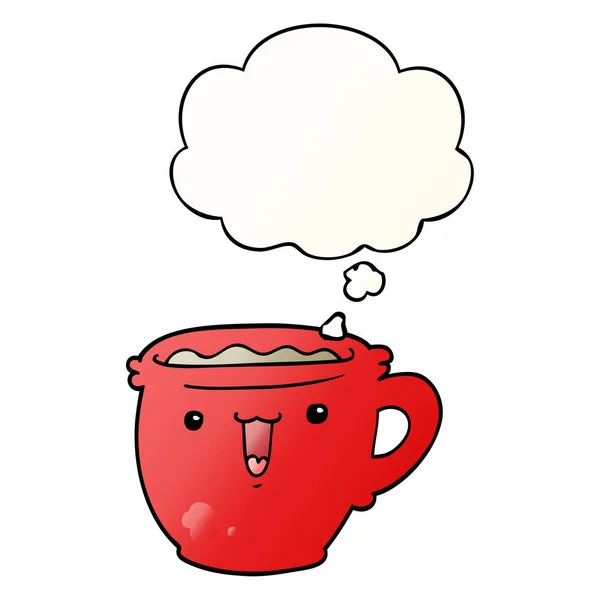 Симпатичный мультяшный чашечка кофе и мыльный пузырь в гладких руках — стоковый вектор
