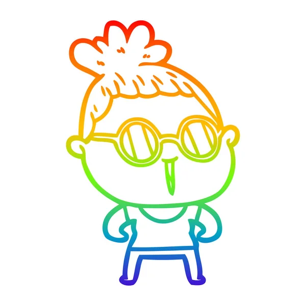Rainbow Gradient Line Zeichnung Cartoon harte Frau trägt Specta — Stockvektor