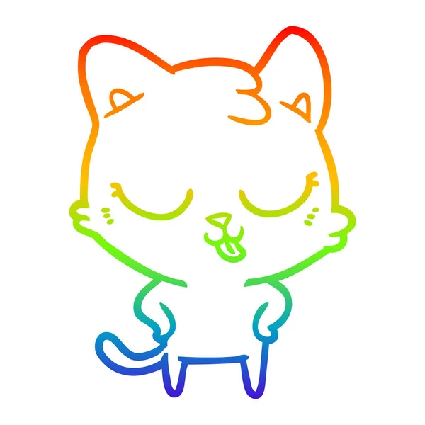 Rainbow gradient linje ritning tecknad katt — Stock vektor