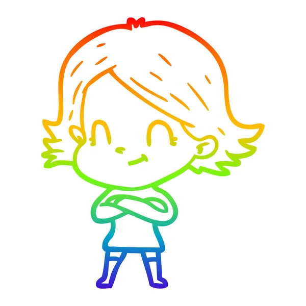 彩虹渐变线绘制卡通友好女孩 — 图库矢量图片