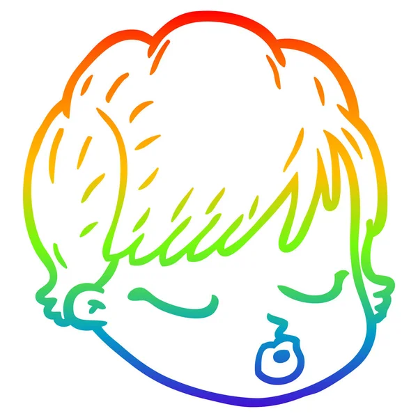 虹のグラデーションライン描画漫画の女性の顔 — ストックベクタ
