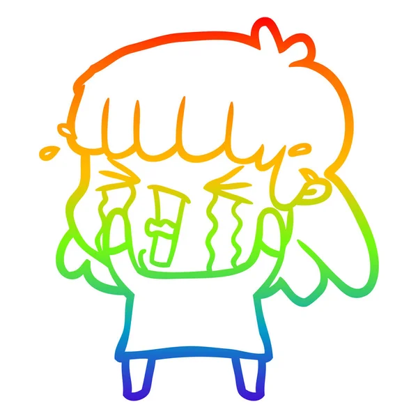 Rainbow gradient linje ritning tecknad kvinna i tårar — Stock vektor