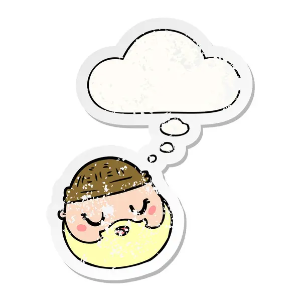 Cartoon mannelijke gezicht met baard en dacht Bubble als een verdrietig — Stockvector