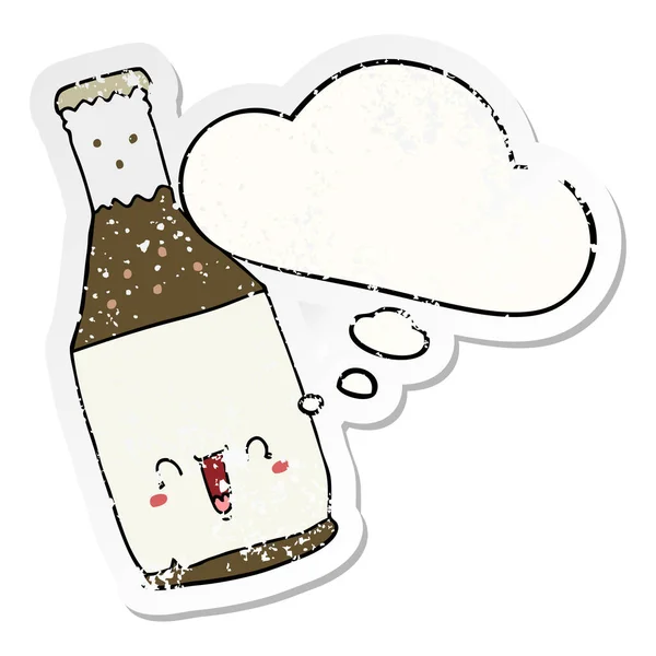 卡通啤酒瓶和思想泡沫作为一个苦恼的磨损的stic — 图库矢量图片