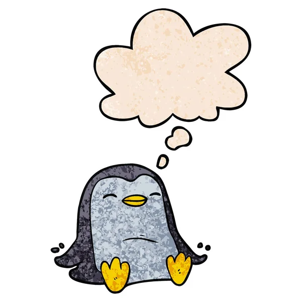 Cartoon pinguïn en gedachte bubble in grunge textuur patroon sty — Stockvector