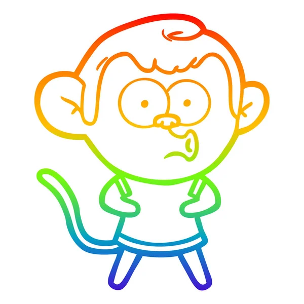 Rainbow gradient line drawing cartoon surprised monkey — Stock Vector