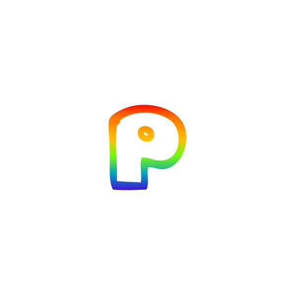 Rainbow gradient linje ritning tecknade bokstaven p — Stock vektor