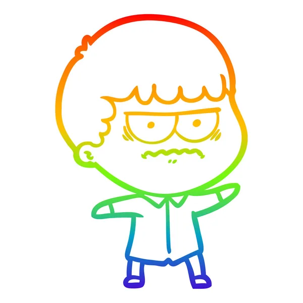 Rainbow gradient linje ritning Cartoon irriterad man — Stock vektor