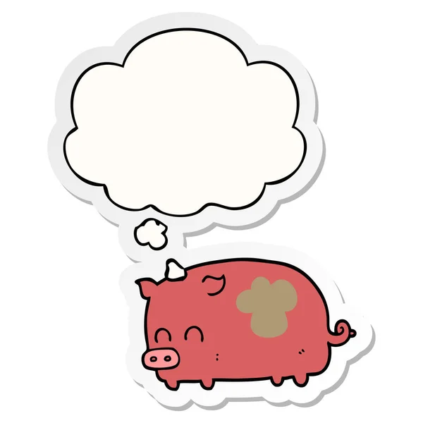 Cute Cartoon świnia i myśli bańka jak drukowane naklejki — Wektor stockowy