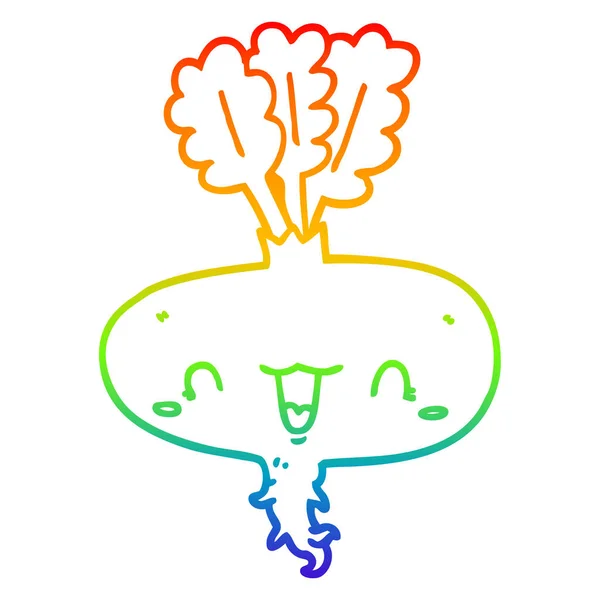 Rainbow gradient line drawing cartoon turnip — Stock Vector