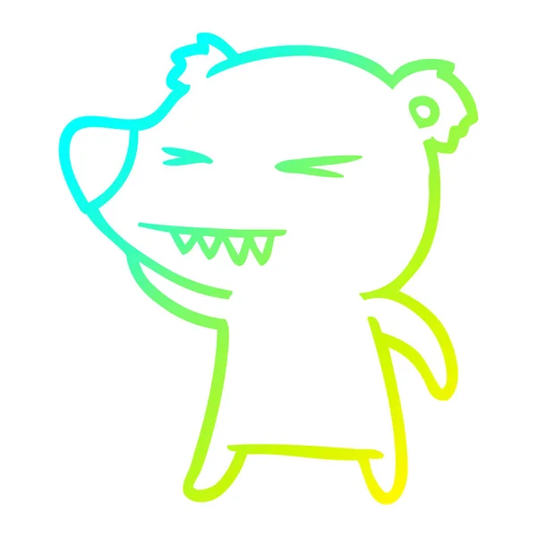 Línea de gradiente frío dibujo enojado oso polar de dibujos animados — Vector de stock