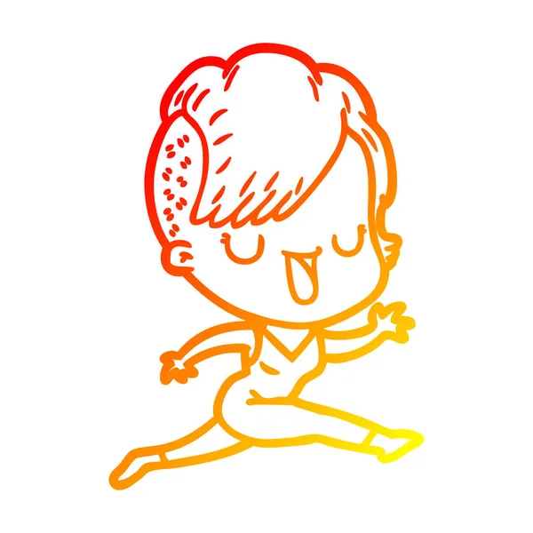 Línea de gradiente caliente dibujo linda chica de dibujos animados con hipster haircu — Archivo Imágenes Vectoriales