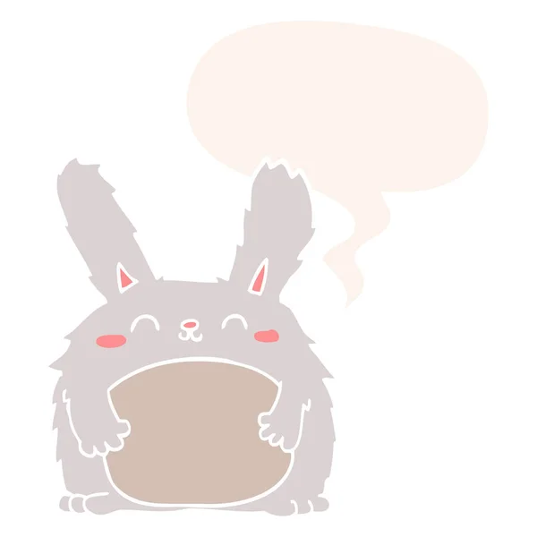 Cartoon furry rabbit and speech bubble in retro style — Stock Vector