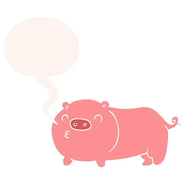 Cartoon pig and speech bubble in retro style — Stock Vector