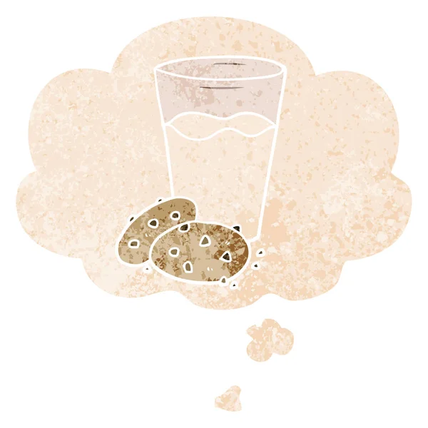 Kreslené sušenky a mléko a myšlenková bublina v retro — Stockový vektor