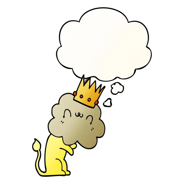 Kartun singa dengan mahkota dan berpikir gelembung dalam gradien st halus - Stok Vektor