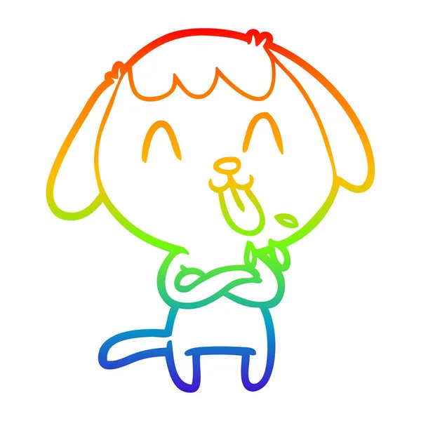 Arco iris gradiente línea dibujo lindo dibujos animados perro — Archivo Imágenes Vectoriales