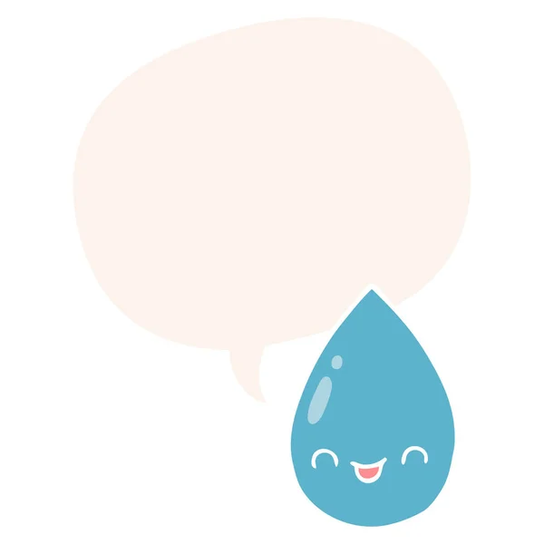 Cartoon cute raindrop and speech bubble in retro style — Stock Vector