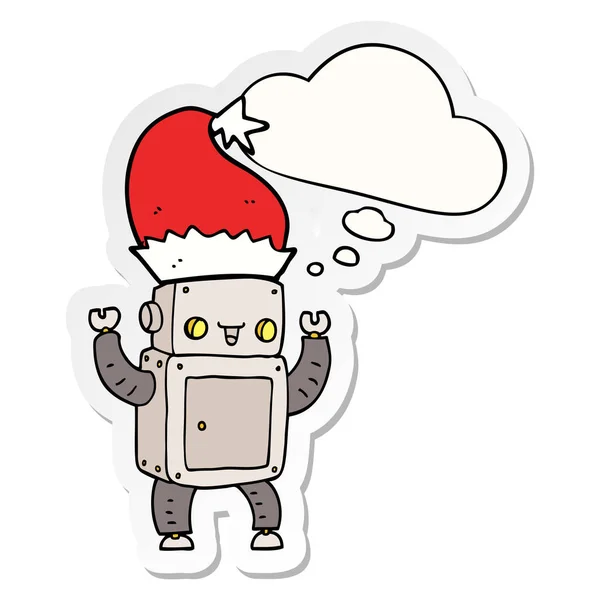 Cartoon kerst robot en dacht Bubble als een gedrukte sticker — Stockvector