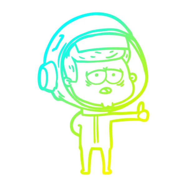 Kalte Gradientenlinie Zeichnung Cartoon müder Astronaut — Stockvektor
