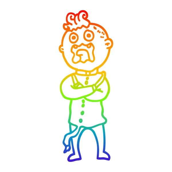 Rainbow gradient ligne dessin dessin animé fou homme — Image vectorielle