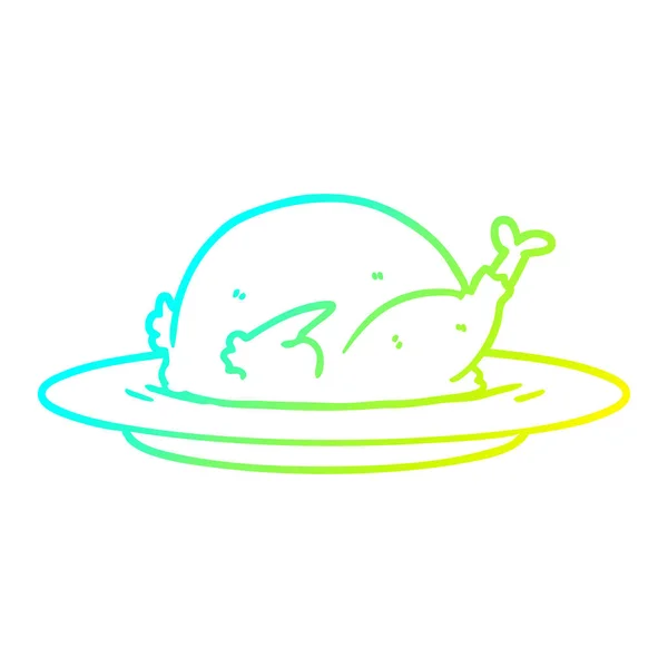 Froid dégradé ligne dessin dessin animé cuit dinde — Image vectorielle