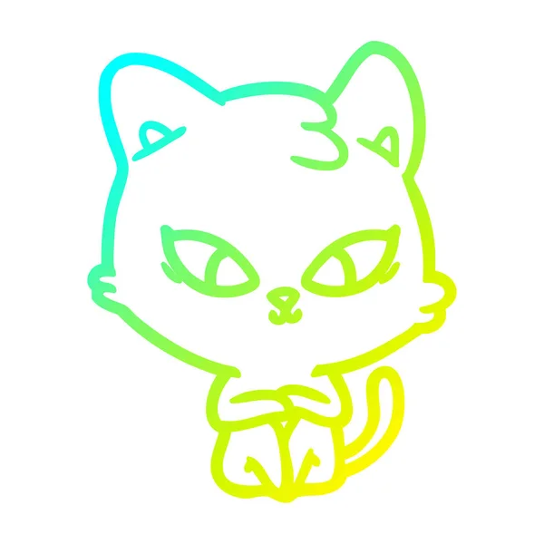 Cold gradient line drawing cute cartoon cat — Stock Vector