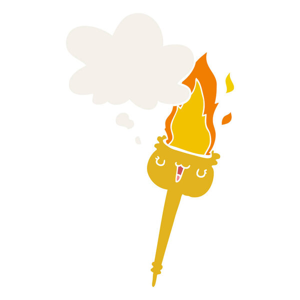 cartoon flaming torch and thought bubble in retro style