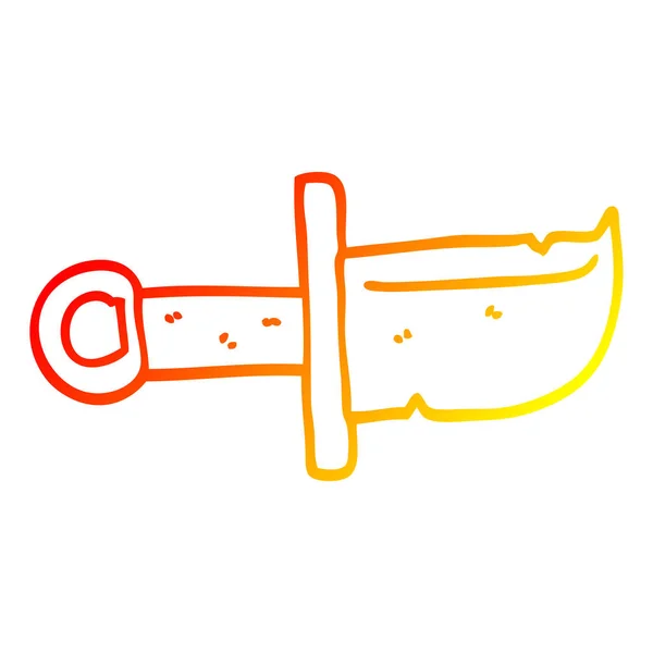 Warme kleurovergang lijntekening cartoon Dagger — Stockvector