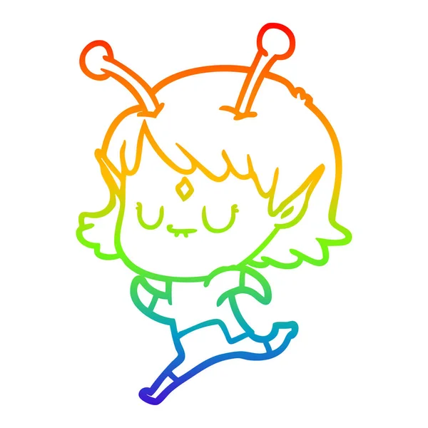 Arco-íris linha gradiente desenho cartoon menina alienígena —  Vetores de Stock