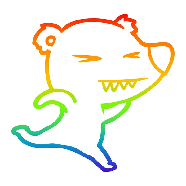 Disegno linea gradiente arcobaleno corsa orso polare cartone animato — Vettoriale Stock